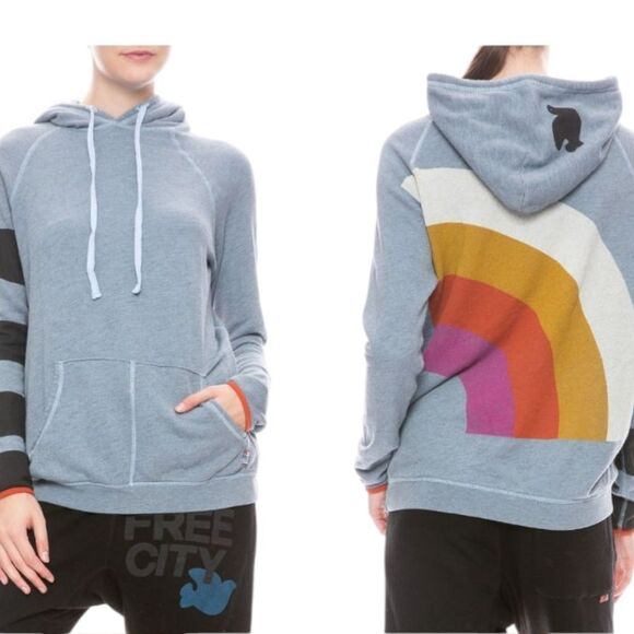 FreeCity Rainbow Jump Hoodie Pullover Sweatshirt Life Nature Love Blue/Gray 0 XS - Picture 1 of 12